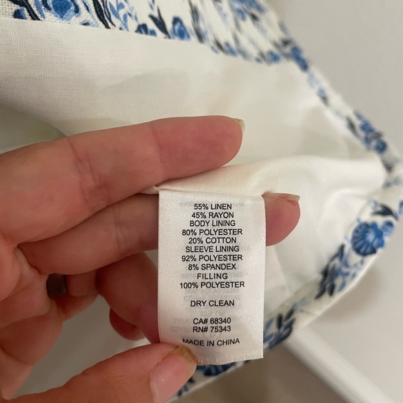 NWT Caroline Constas Bow Floral Parchwork Linen Jacket Blue/White Size Small - Picture 10 of 11